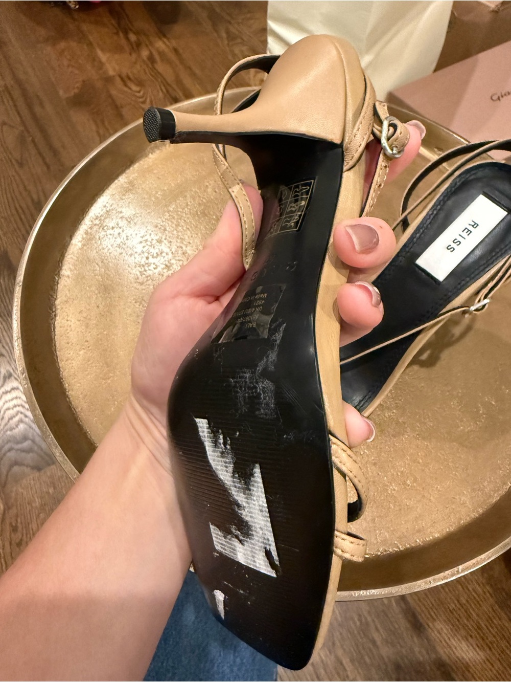 REISS Beige Strappy Square-Toe Slingback Heels - Picture 5 of 5